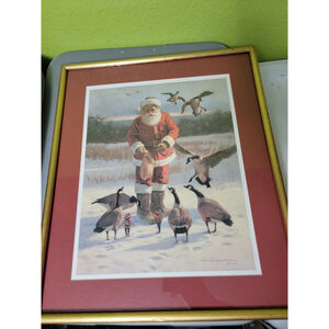 Vintage Christmas Artwork Art Large Santa Holiday Professionally Framed Browning